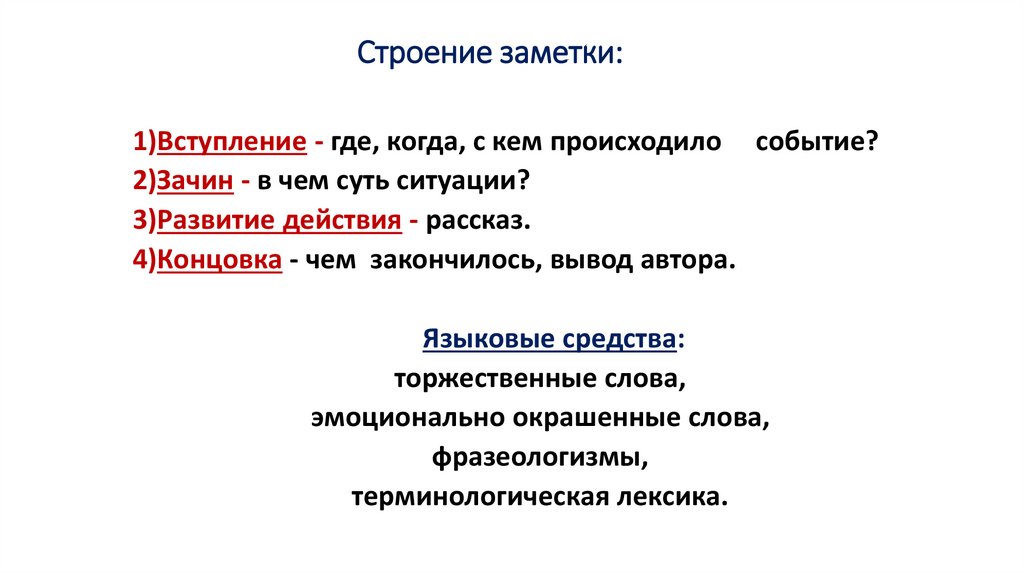 Строение заметки: