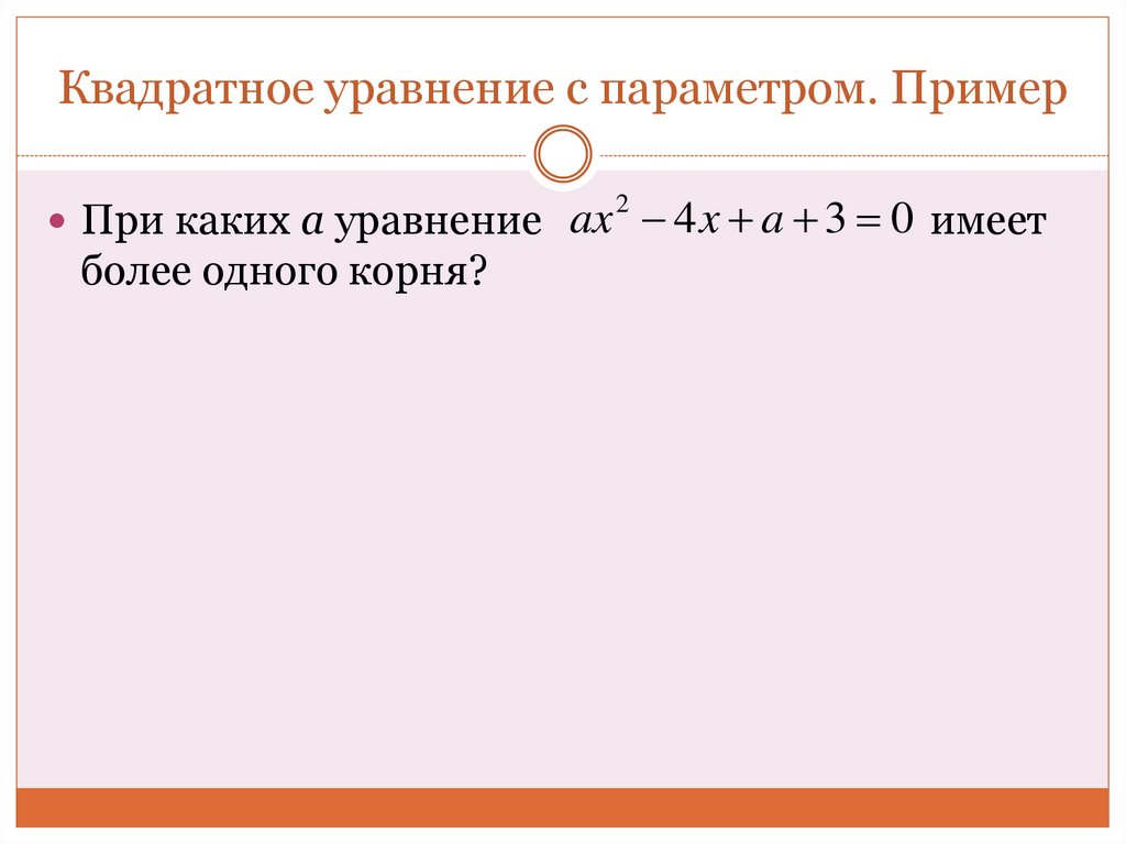 Квадратное уравнение с параметром. Пример