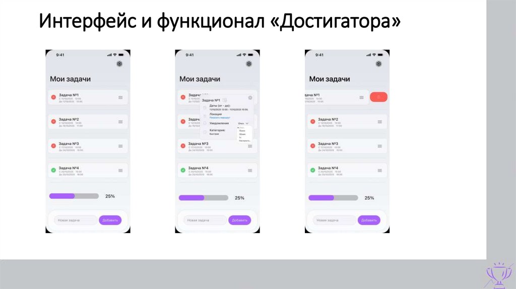 Интерфейс и функционал «Достигатора»