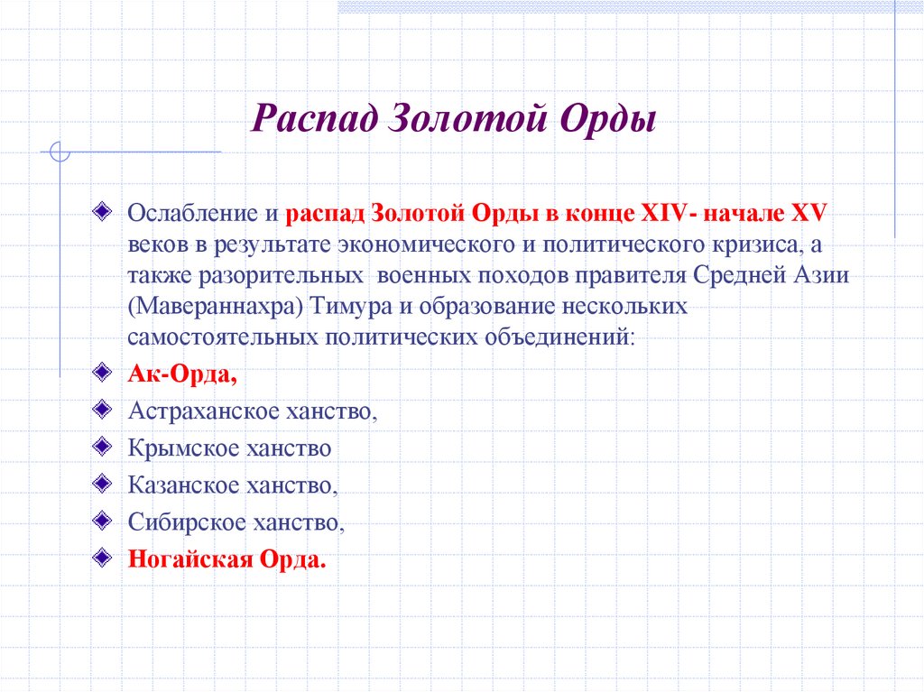 Распад Золотой Орды