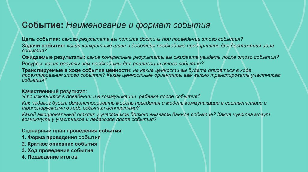 Событие: Наименование и формат события