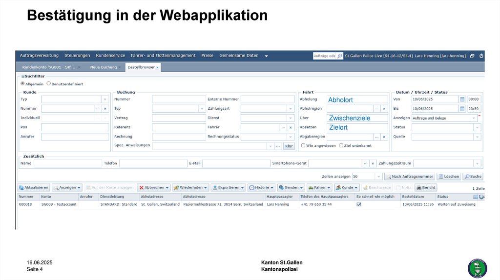 Bestätigung in der Webapplikation