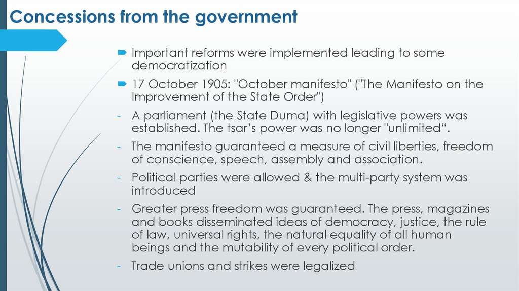 Concessions from the government