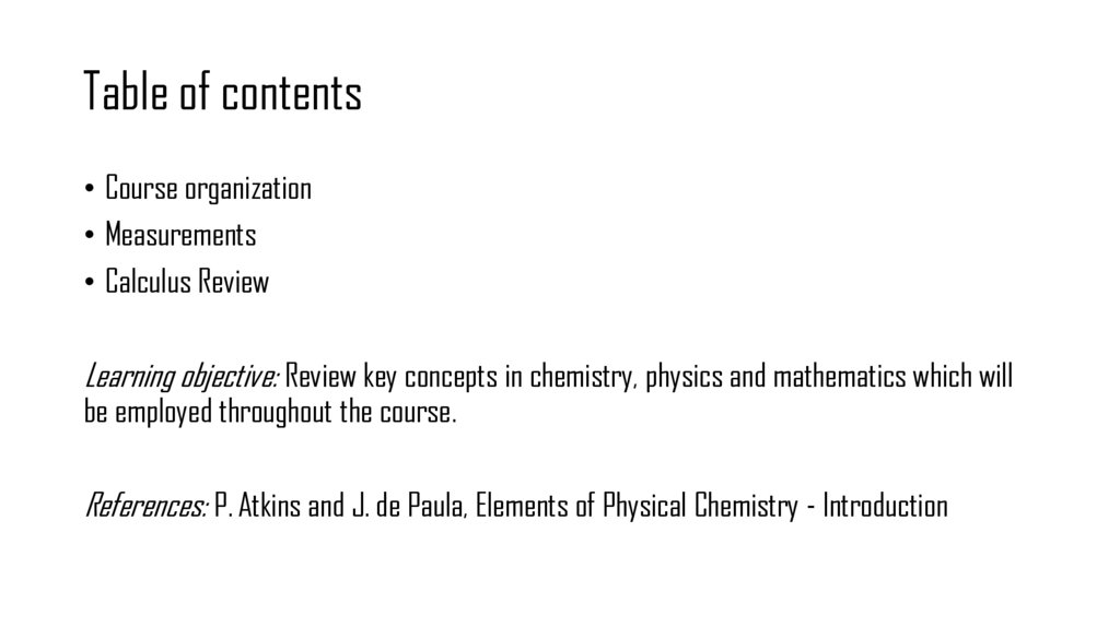 Table of contents