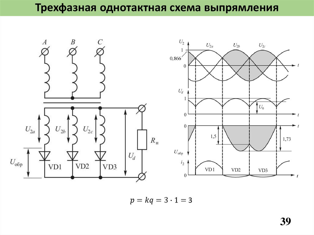 Трехфазная однотактная схема выпрямления
