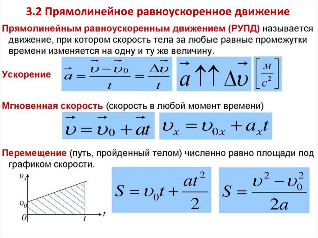 3.2 Прямолинейное равноускоренное движение