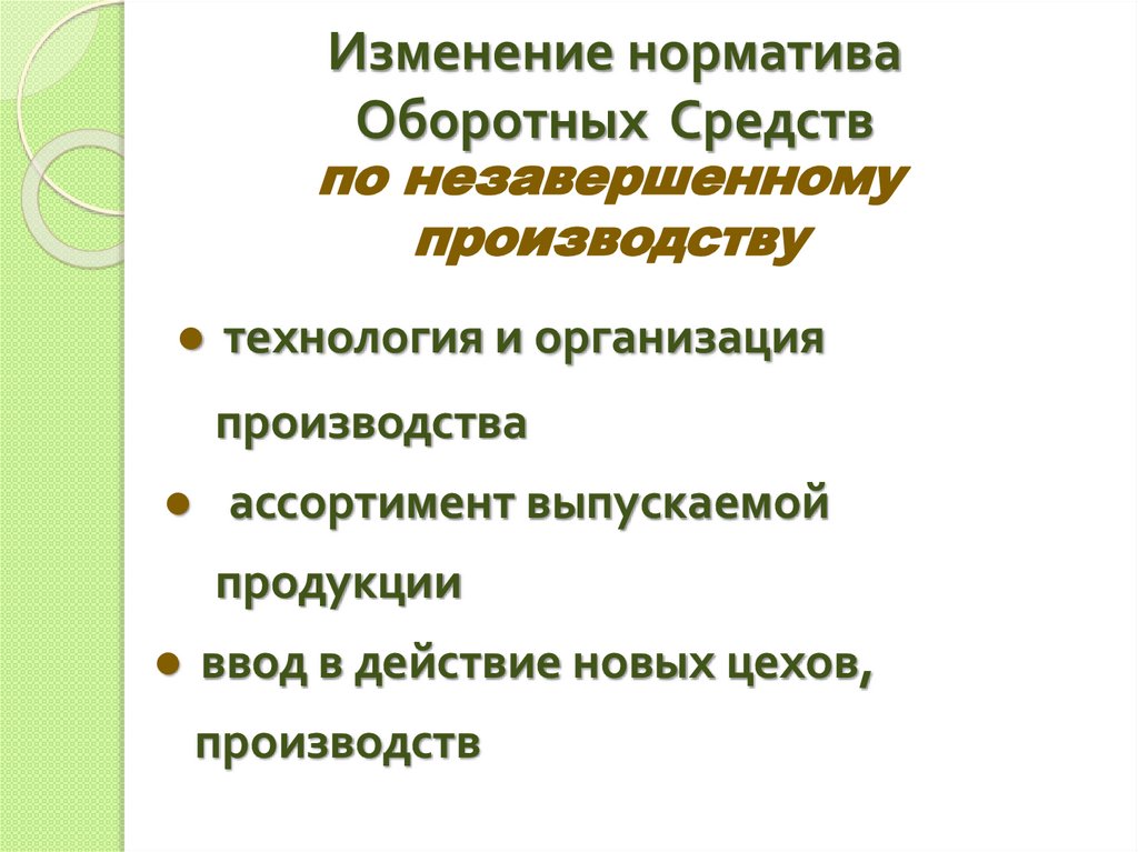 Изменение норматива Оборотных Средств