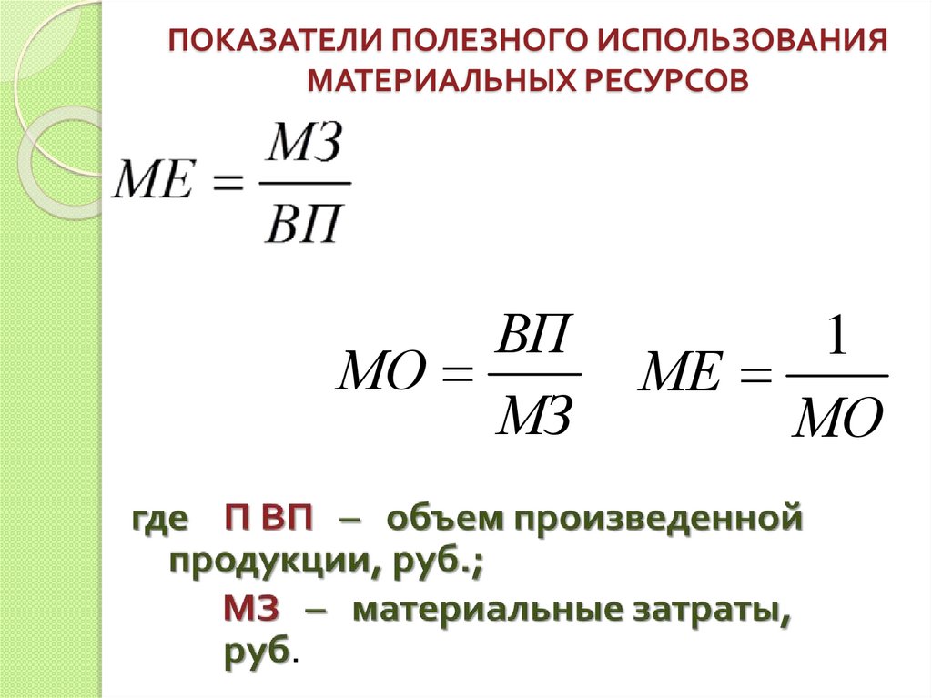 ПОКАЗАТЕЛИ ПОЛЕЗНОГО ИСПОЛЬЗОВАНИЯ МАТЕРИАЛЬНЫХ РЕСУРСОВ