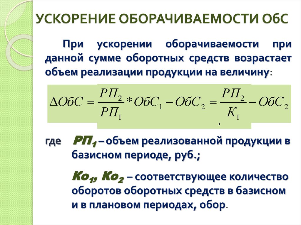 УСКОРЕНИЕ ОБОРАЧИВАЕМОСТИ ОбС