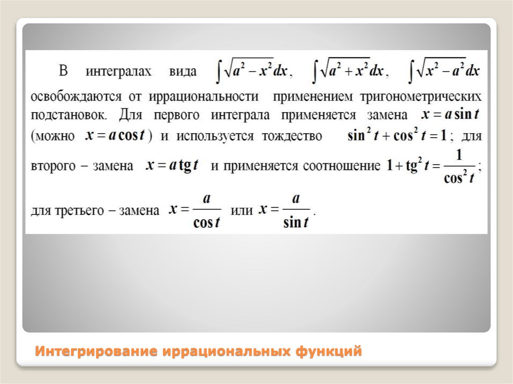 Интегрирование иррациональных функций