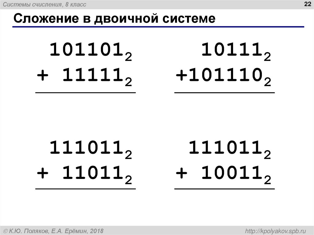 Сложение в двоичной системе