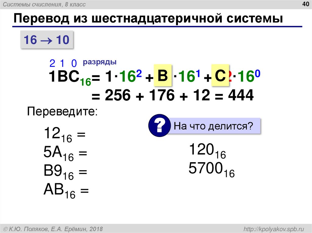 Перевод из шестнадцатеричной системы