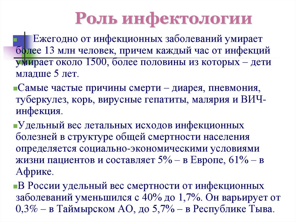 Роль инфектологии