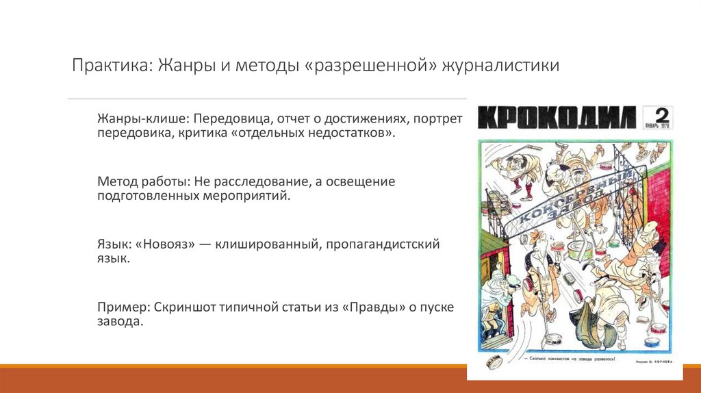 Практика: Жанры и методы «разрешенной» журналистики