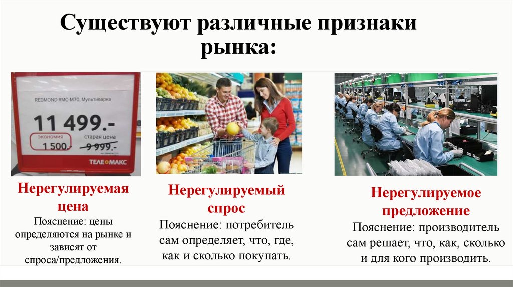 Существуют различные признаки рынка: