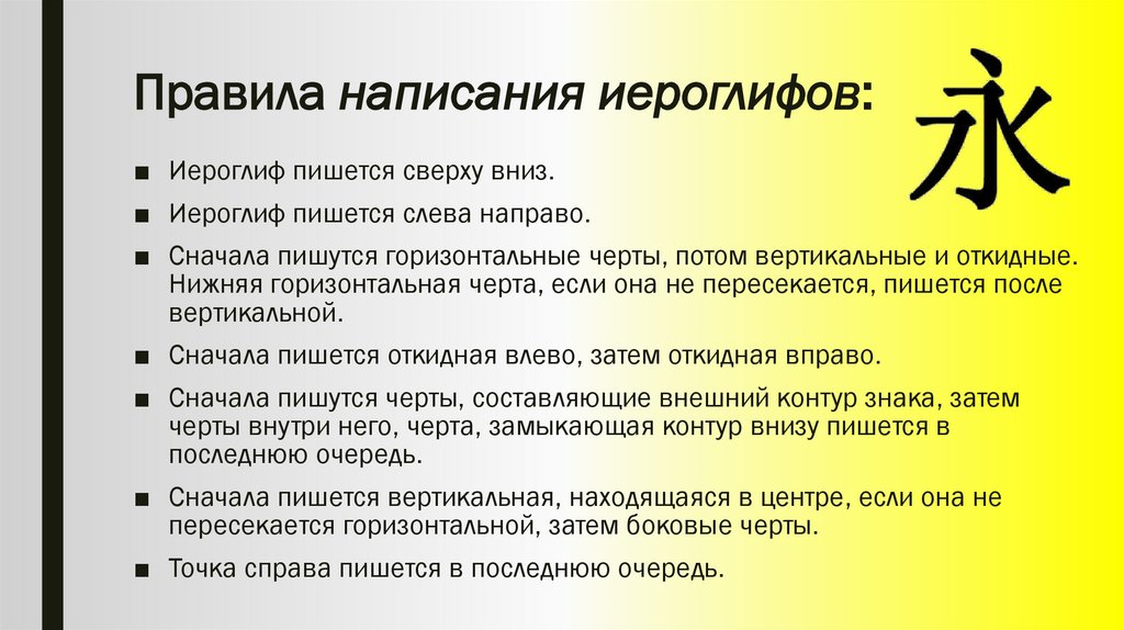 Правила написания иероглифов: