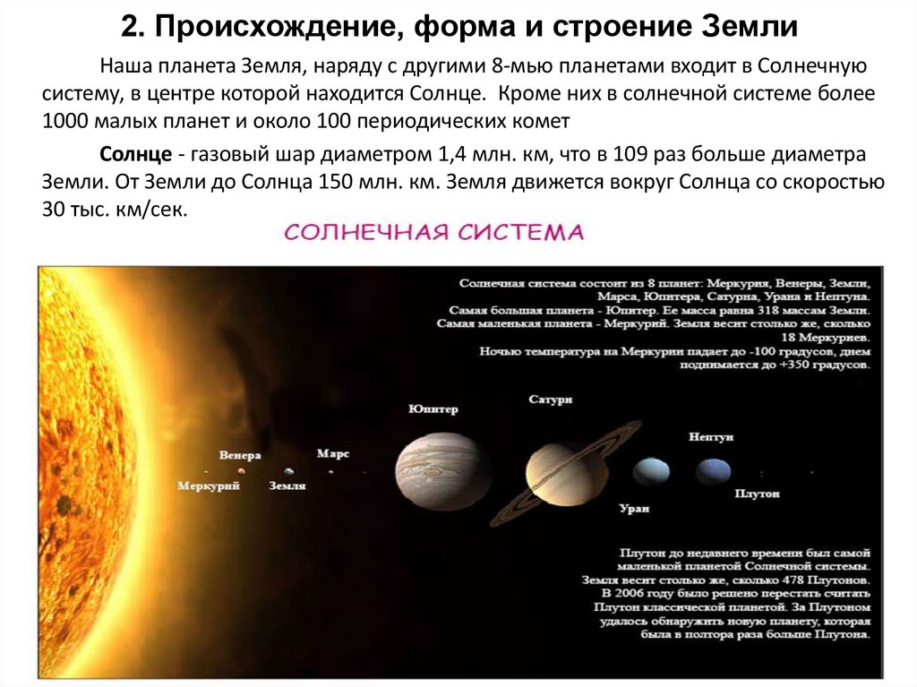 2. Происхождение, форма и строение Земли