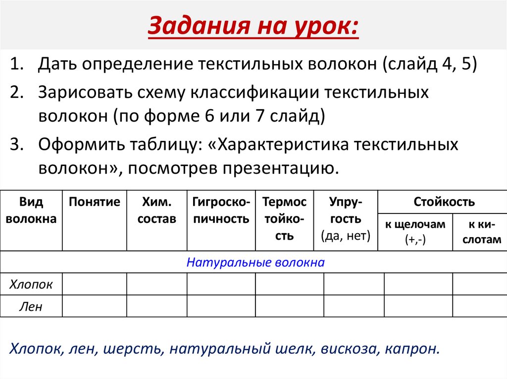 Задания на урок: