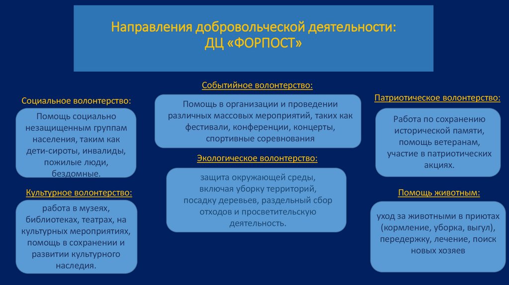 Направления добровольческой деятельности: ДЦ «ФОРПОСТ»