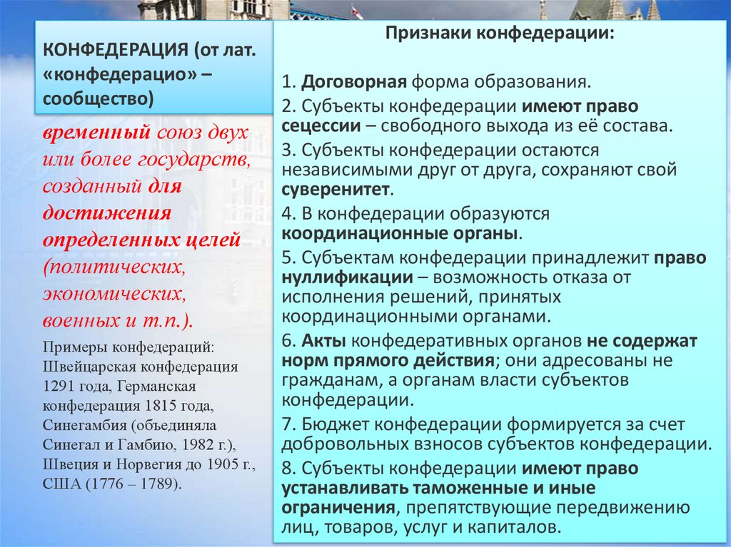 КОНФЕДЕРАЦИЯ (от лат. «конфедерацио» – сообщество)