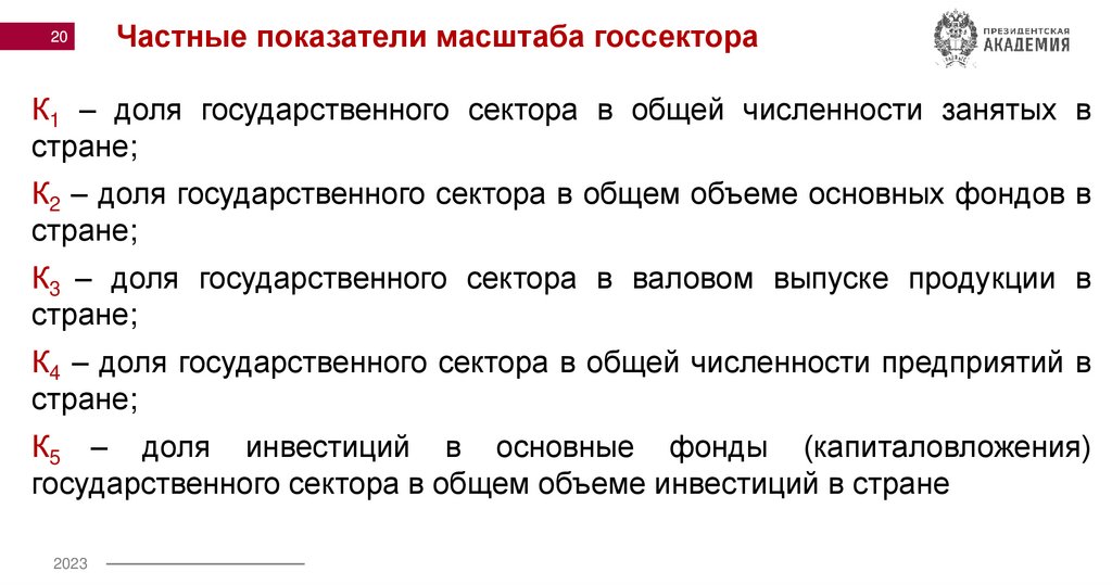 Частные показатели масштаба госсектора