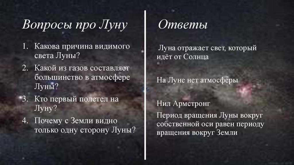 Вопросы про Луну Ответы