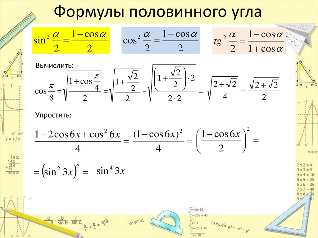Формулы половинного угла