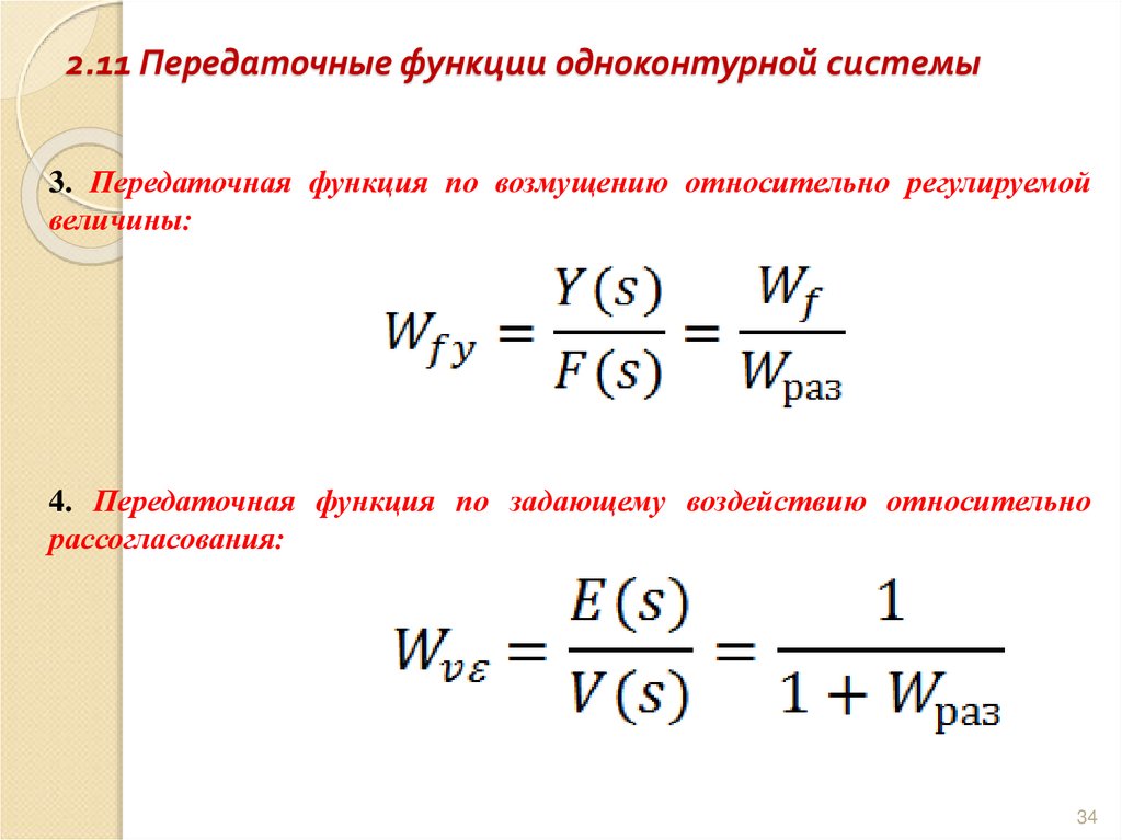 2.11 Передаточные функции одноконтурной системы