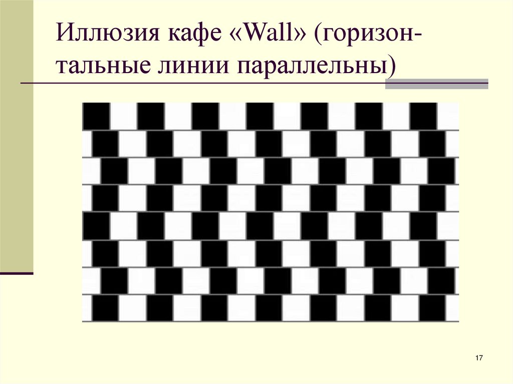 Иллюзия кафе «Wall» (горизон-тальные линии параллельны)