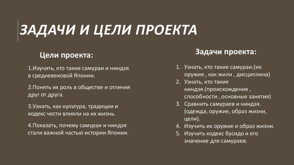 ЗАДАЧИ И ЦЕЛИ ПРОЕКТА