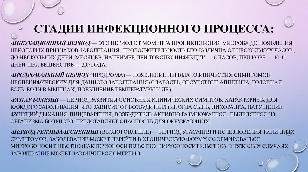 Стадии инфекционного процесса:
