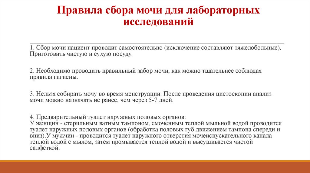 Правила сбора мочи для лабораторных исследований