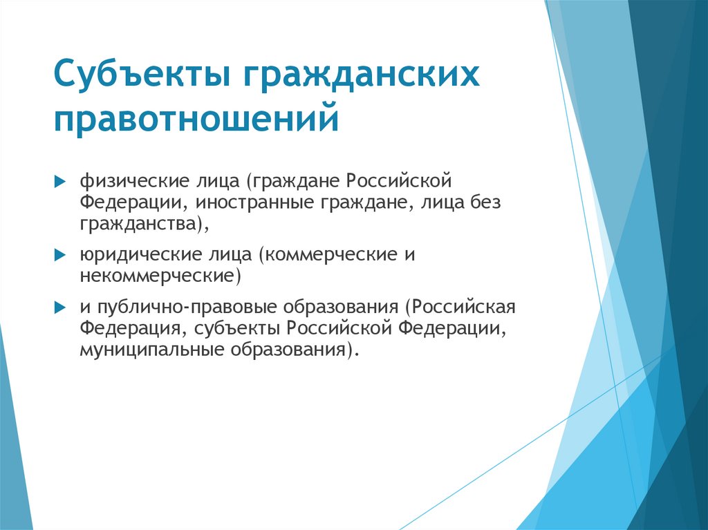 Субъекты гражданских правотношений