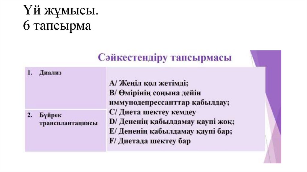 Үй жұмысы. 6 тапсырма