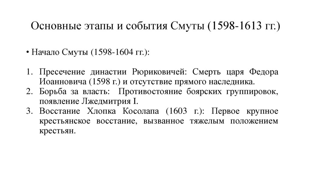 Основные этапы и события Смуты (1598-1613 гг.)