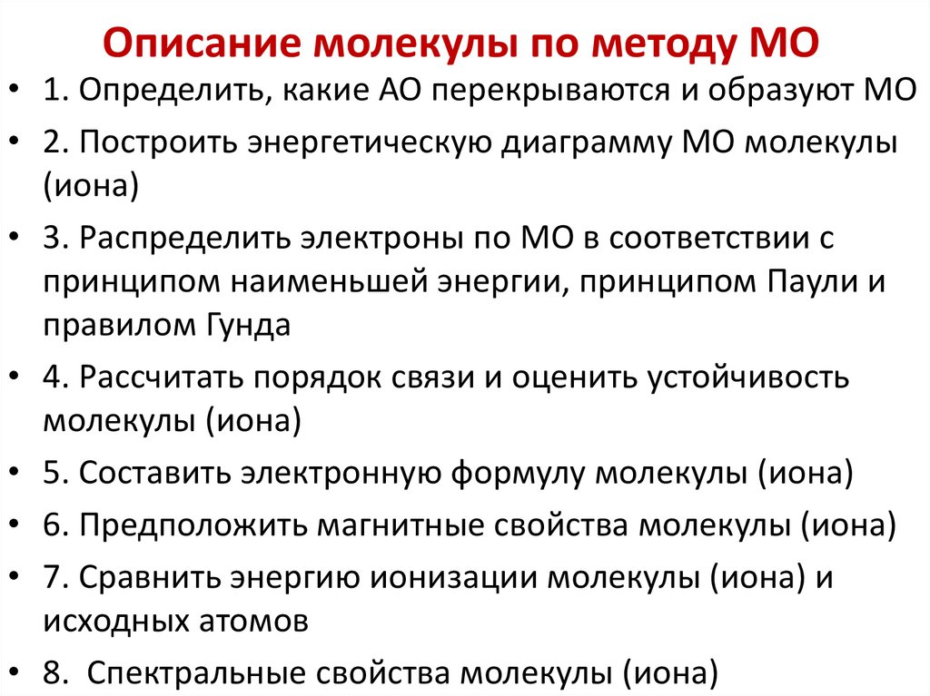 Описание молекулы по методу МО