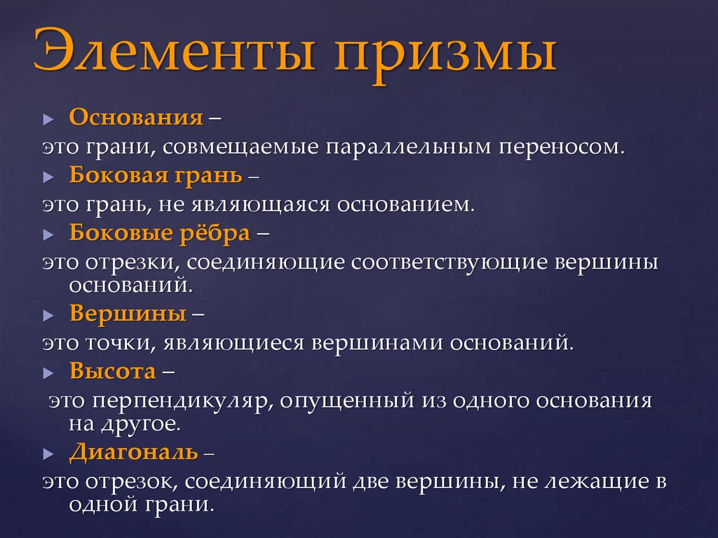 Элементы призмы