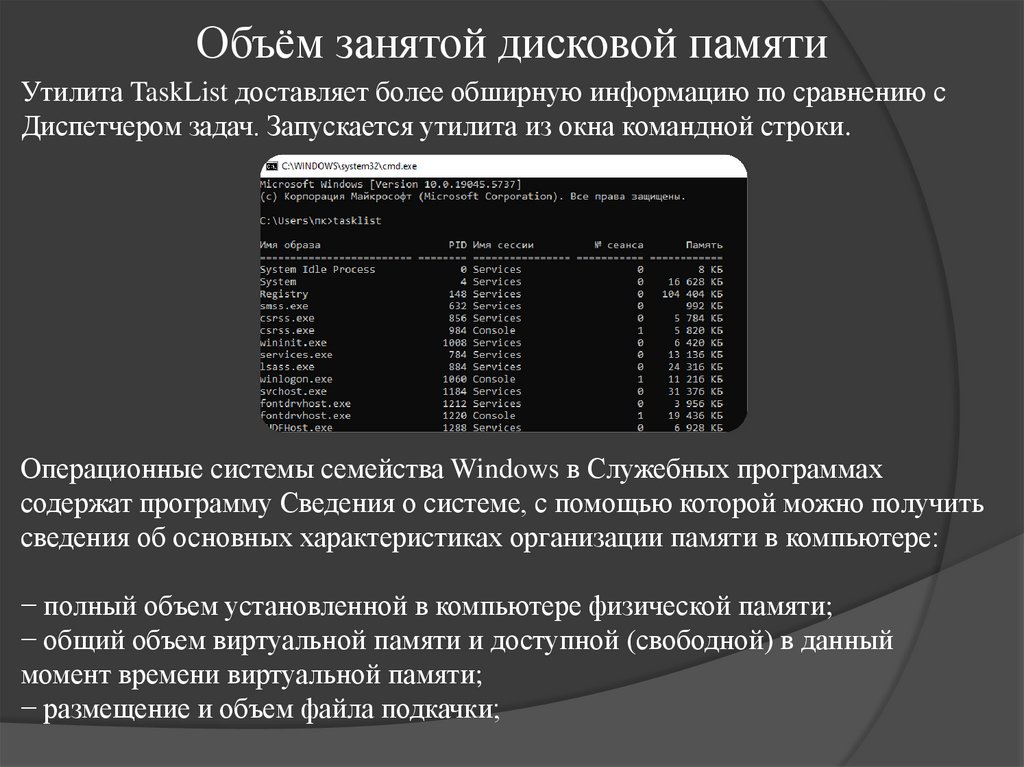 Объём занятой дисковой памяти