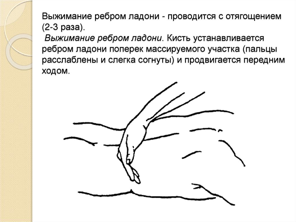 Выжимание ребром ладони - проводится с отягощением (2-3 раза). Выжимание ребром ладони. Кисть устанавливается ребром ладони