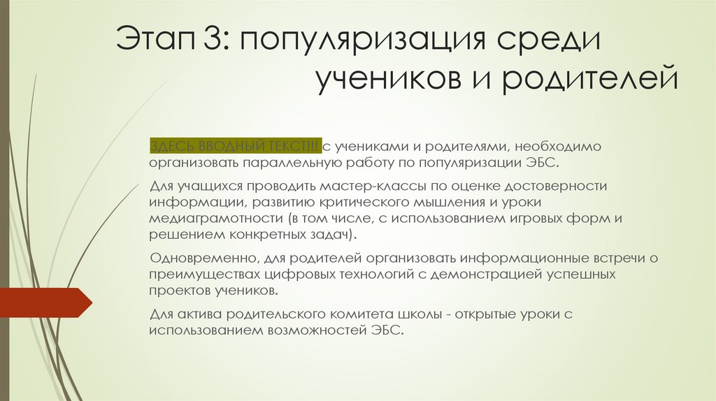 Этап 3: популяризация среди учеников и родителей