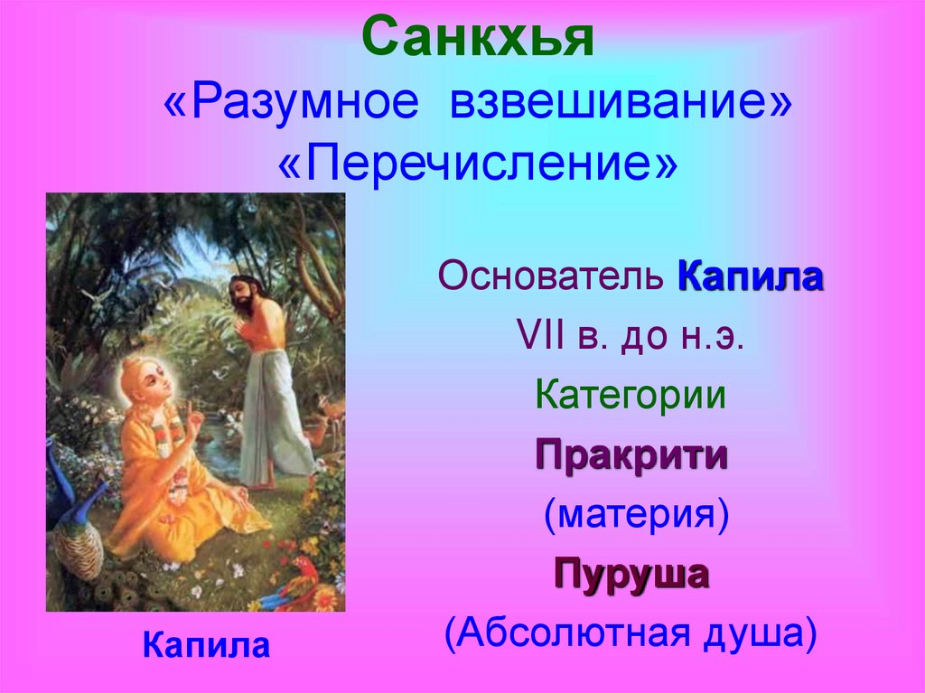 Санкхья «Разумное взвешивание» «Перечисление»