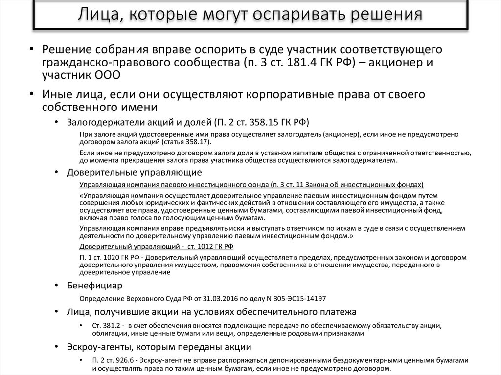Лица, которые могут оспаривать решения