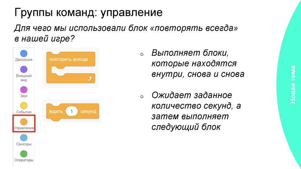Группы команд: управление
