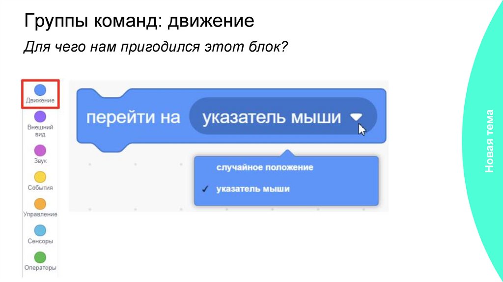 Группы команд: движение