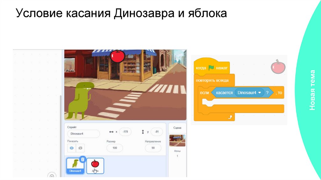 Условие касания Динозавра и яблока