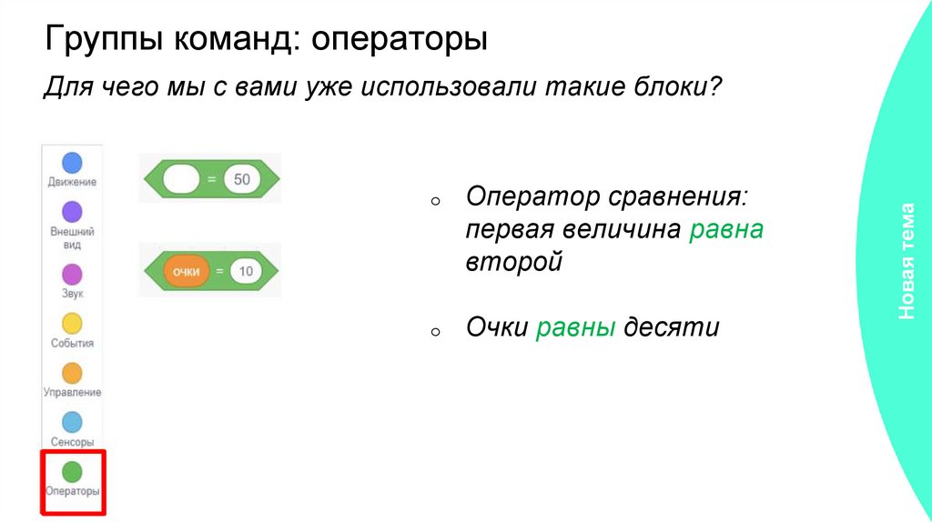 Группы команд: операторы