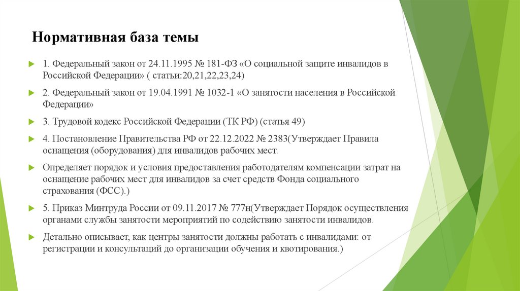 Нормативная база темы