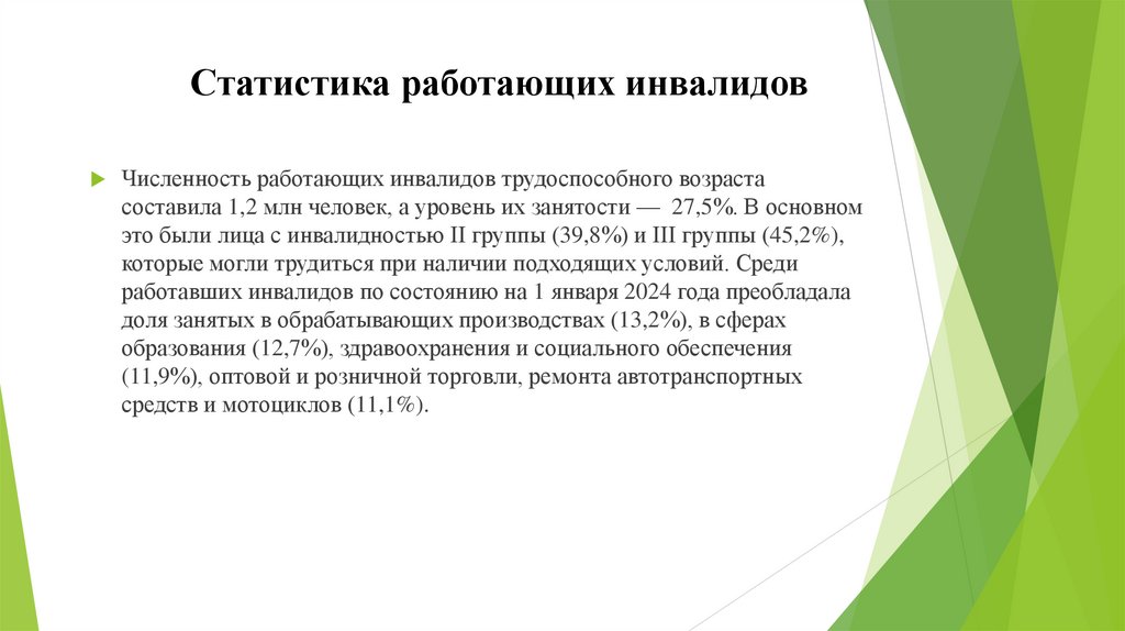 Статистика работающих инвалидов