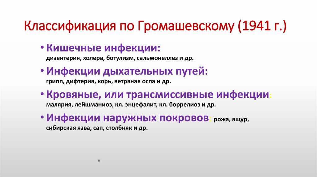 Классификация по Громашевскому (1941 г.)