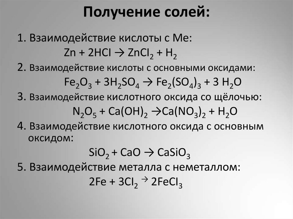 Получение солей: